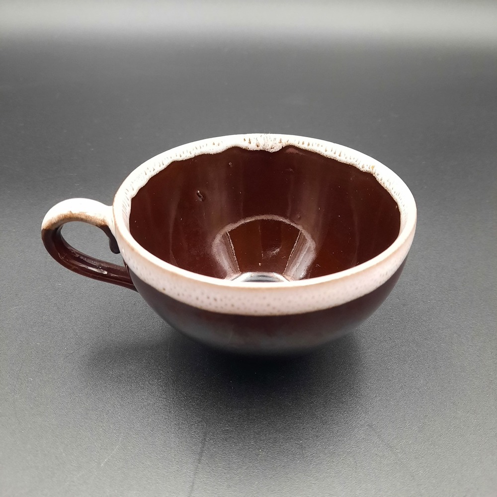 Vintage Brown Glazed Ceramic‎ Teacup with Cream Rim and Loop Handle